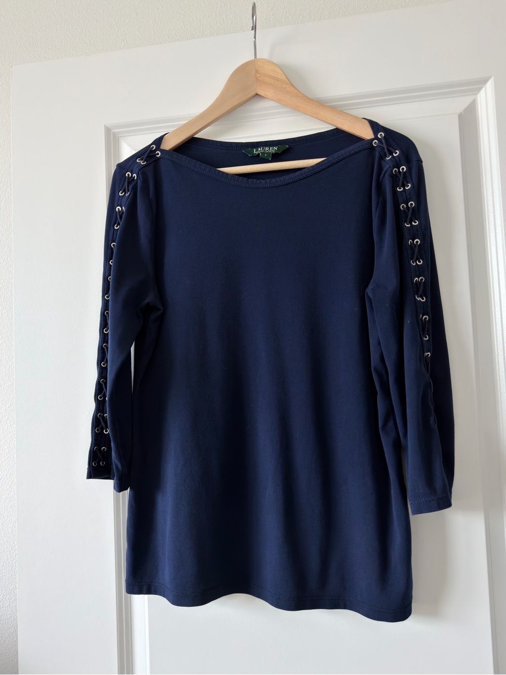 Ralph Lauren Navy Long Sleeve Lace-Up Sleeve Top